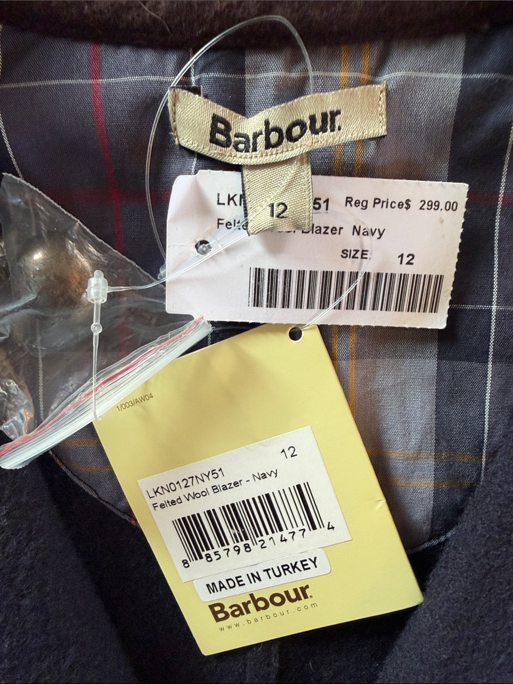 ⭐️NWT⭐️ Barbour Navy Wool Felted Blazer with Brown Trim and Bronze Buttons - Picture 8 of 12